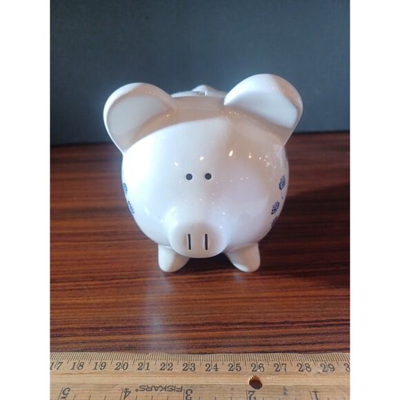 Ceramic Coin Bank Pig "Bill" & 65 Roses Collection Blue & White - Picture 9 of 10